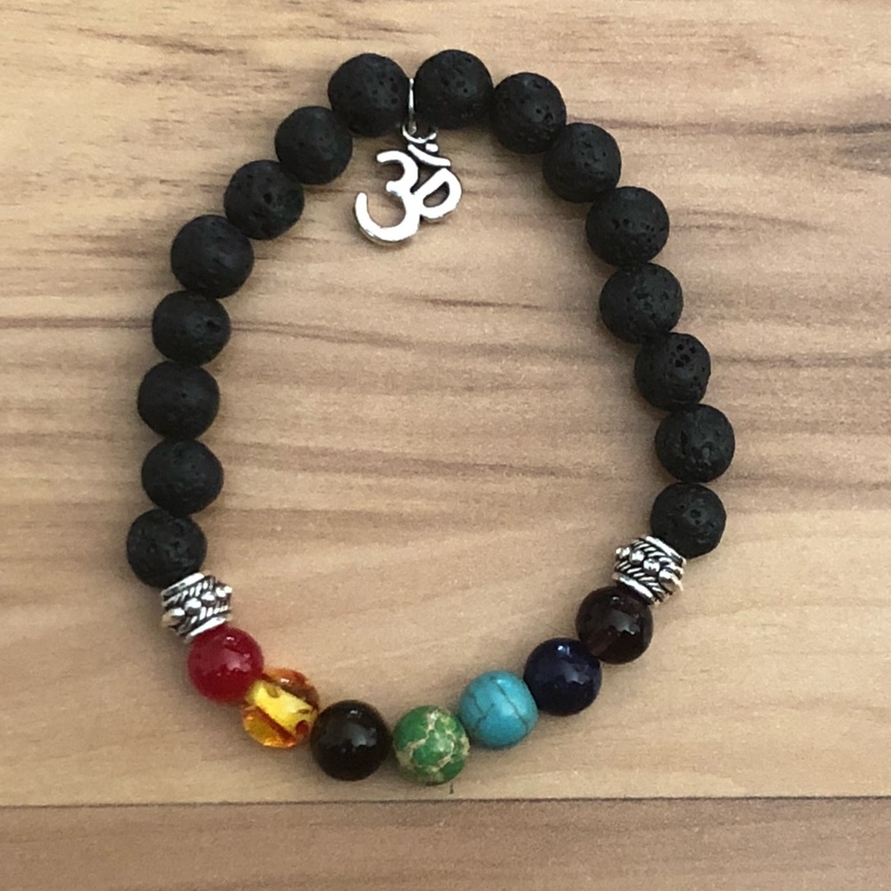 Chakra & Lava Stone Bracelet with Ohm Charm